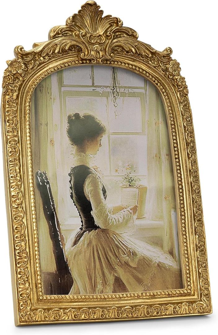 Vintage Picture Frame, Gold Vintage Arched Frame Decor for Tabletop and Wall Mounting, Antique Arched Photo Decor for Home, Gold, 4x6 Inch