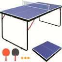 Athfiner Portable Ping Pong Table 4.5FT Foldable Compact for Space Saver, Table Tennis Table Kids Children Boys Girls Teenager Adults, Multi-Use Free Standing Game Table, Assembly Free