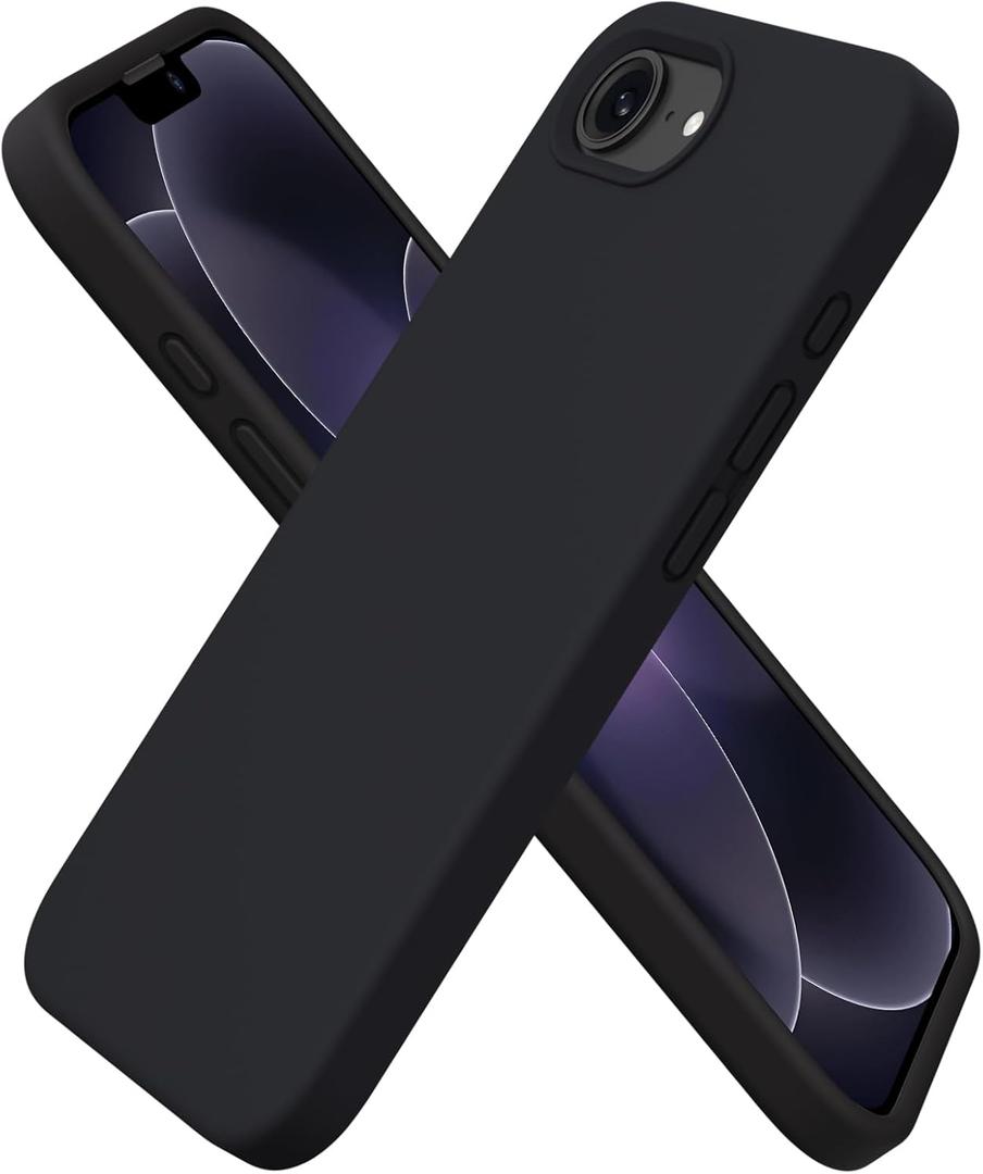 ORNARTO Compatible with iPhone 17e Case and for iPhone 16e Case 6.1", Liquid Silicone 3 Layers Full Covered Soft Gel Rubber Shockproof Cover, Protective Phone Cases for 16e & 17e-Black
