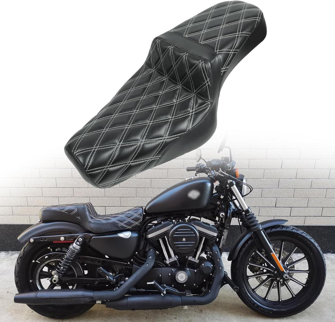 White Motorcycle Seats fit Harley Sportster Seat for Harley XL883N Sportster 883 1200 72 X48 Iron883 2004-2006&2010-2022 Front Rear Driver Passenger Seat Two Up seat for 2.0-3.3GAL Fuel Tanks