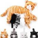 Skylety Nurturing Cat Stuffed Animal with 4 Plush Kittens, Cats Baby Stuffed for Girls Boys Plushy Mommy Kitty with Baby Kittens for Birthday Party Favors Gifts (Cute Style)
