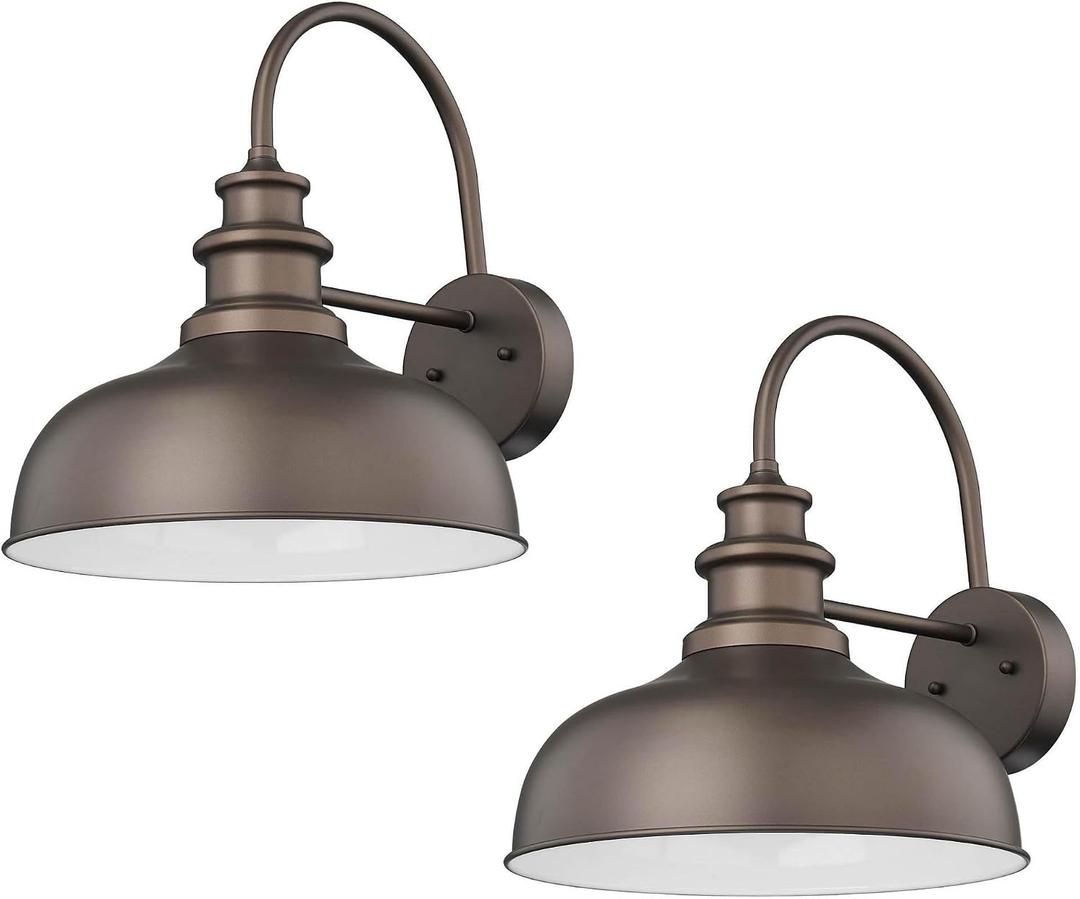 Bestshared Farmhouse Barn Light 14 Inch Dome Outdoor Wall Sconce, Outside Wall Mount Light, Exterior Lighting Fixture, Front Door Porch Lantern Lamp for Entryway, Patio (ORB+White, 14 Dome-2Pack)