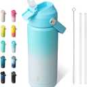 BJPKPK Insulated Water Bottle with Straw Lid, 18oz Thermo Water Bottles with Soft Nozzle, Flex Handle & Non-slip Boot, BPA Free Leak Proof Stainless Steel Metal Thermo, Tumblers, Cups,Sea Salt
