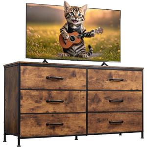 WLIVE 6 Drawer Dresser for Bedroom, Wide Fabric Dresser TV Stand for 60" TV, Large Storage Tower Unit with Fabric Bins for Bedroom, Closet, Hallway, Rustic Brown