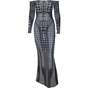Women's Long Sleeve Bodycon Dress Unique 3D Print Sexy Body-Shaping Party Clubwear Long Maxi Pencil Dress (Medium)
