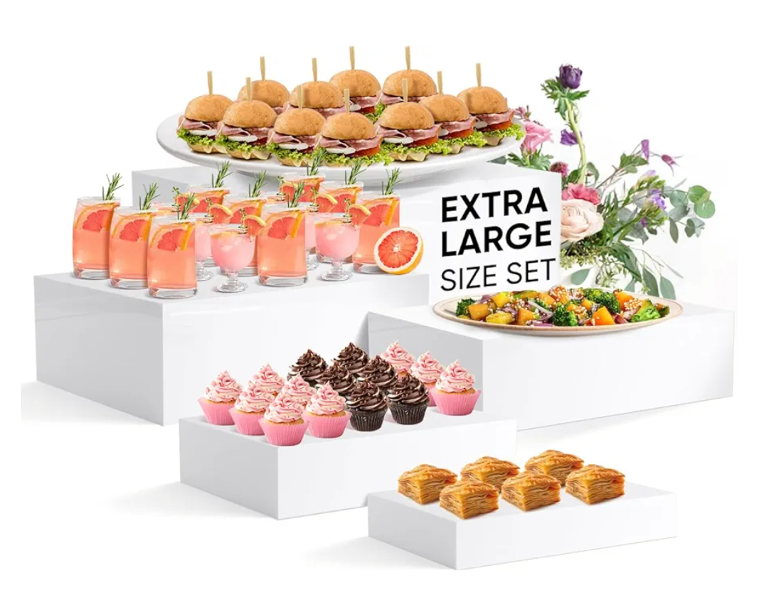 Large Size Buffet Risers, Food Risers for Buffet Table, Display Stand Shelf for Catering Dessert Collectibles Jewelry Figures Show, Acrylic Cube Display Nesting Risers