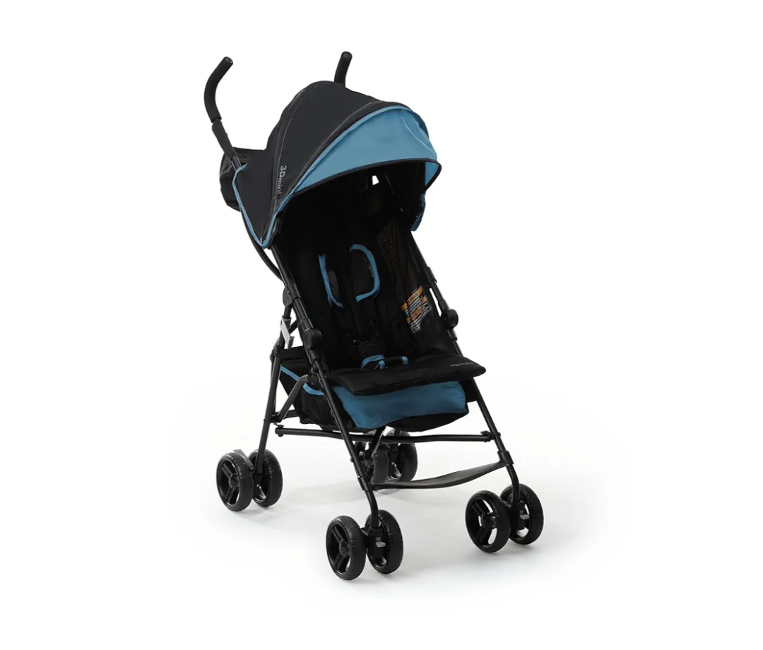 Ingenuity 3D Mini Convenience Stroller – Lightweight Stroller with Compact Fold, Multi-Position Recline, Canopy with Pop Out Sun Visor – Umbrella Stroller for Travel & More, Blue/Black