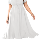 SCOMCHIC Womens Plus Size Summer Maxi Dress Ruched Front Square Neck Smocked Flowy A Line Formal Wedding Guest Dresses 2XL