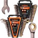 HORUSDY 24-Piece Ratcheting Wrench Set | Metric and SAE | Ratchet Combination Wrenches Set with Organizer | 72-Tooth | Chrome Vanadium Steel | 6-19 mm & 1/4” to 3/4“ (13-Piece Metric&SAE)