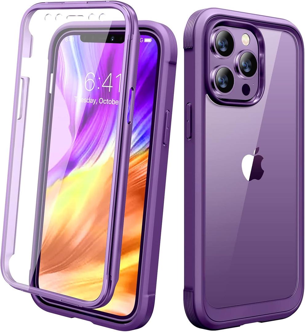 Miracase Designed for iPhone 12 Pro Max Case, Full Body Rugged Case with Built-in Touch Sensitive Anti-Scratch Screen Protector, Soft TPU Case Compatible with iPhone 12 Pro Max 6.7", Purple