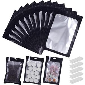 120 PCS-7x10 Reclosable Mylar Bags Black for Food Storage, Resealable Mylar Bag 1 Quart with Clear Window for Small Businesses, Smell Proof Aluminum Foil Zipper Edible Packaging Bag for Candies