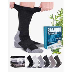 Doctor's Select Bamboo Viscose Diabetic Socks for Men - 6 Pairs Crew Diabetic Neuropathy Socks for Men