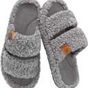 EverFoams Womens Fuzzy Open-toe Slippers Soft Comfy Memory Foam Indoor House Shoes (7-8, Cool Gray)
