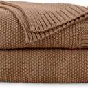 CozeCube Caramel Brown Throw Blanket for Couch, Soft Cozy Cable Knit Throw for Bed Sofa Living Room, Lightweight Warm Decorative Farmhouse Christmas Blanket, 60"x80", Light Brown