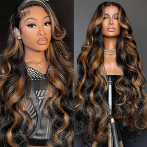 1B/30 Highlight Ombre Lace Front Wigs Human Hair 13x6 HD Glueless Body wave Lace Frontal Wigs 180% Density Brazilian Virgin Human Hair Wigs for Women Pre Plucked with Baby Hair (1B30, 24Inch)
