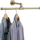 MyGift 20-inch Industrial Brass-Tone Metal Pipe Wall Mounted T-Bar Hanging Clothing Rack