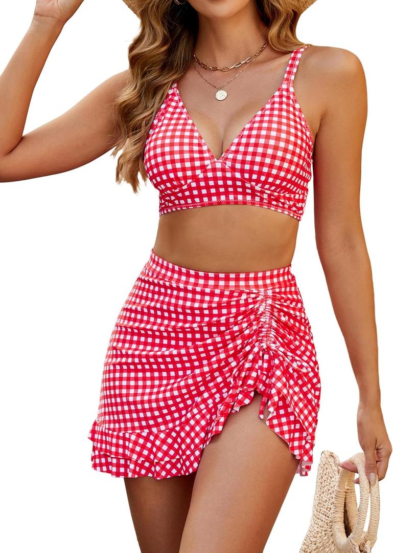 Blooming Jelly Women's High Waisted Bikini Sets Tummy Control Swim Skirt Two Piece Swim Suit 2025 Retro Swimsuit (Red White Plaid) Blooming Jelly Women's High Waisted Bikini Sets Tummy Control Swim Skirt Two Piece Swim Suit 2025 Retro Swimsuit (Red White Plaid)