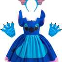 Blue Animal Costume for Girls Hawaiian Dress Up With Headband and Gloves (6-7 Years)
