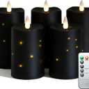 5 Packs Flameless Candles, Black Battery Operated Candles, Black LED Candles with Remote, Realistic Flickering Dancing Flame, Outdoor Waterproof for Halloween Party Outdoor Garden