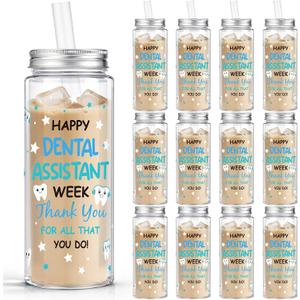 Vesici 24 Pcs Dental Assistants Week Gift 14.2oz Thank You Gifts Tumbler with Lid and Straw Dental Assistants Appreciation Party Favors Decorations Plastic Reusable Tumbler for Women Men Coworker