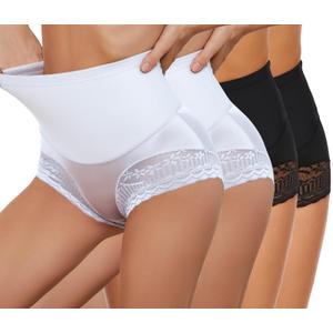 4 Packs Women's Tummy Control Underwear High Waisted Shapewear Panties Stretch Full Coverage Briefs, Black, White, Size 4XL