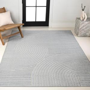 JONATHAN Y Hallie High-Low Curve Light Blue/Cream 5x8 Indoor/Outdoor Area Rug, Minimalist Geometric, Pet Friendly, for Patio, Backyard, Living Room, Bedroom, Office, Hose-Washable (SCN100E-5) (5'3" x 7'7" (Rectangular))