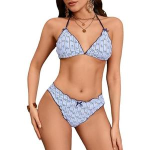 Verdusa Women's 2 Piece Floral Halter String Triangle Bikini Sets Tie Back Holiday Swimsuit Bathing Suits, M