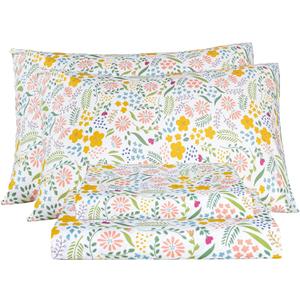 Bedlifes King Sheet Set Ultra Soft, Breathable, Silky Flower Deep Pocket 100% Microfiber Bedding, 4 Piece King Size Floral