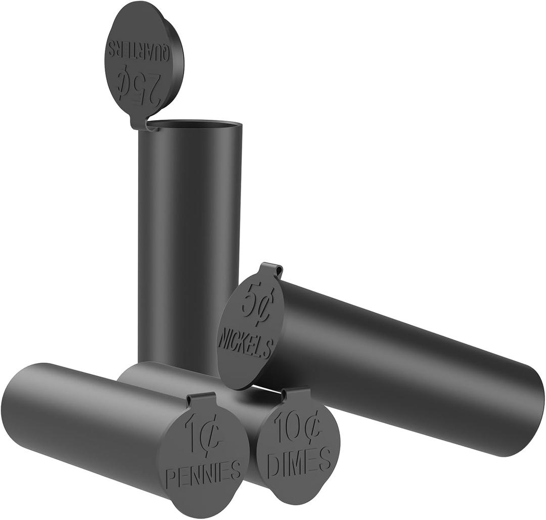 Coin Storage Tubes Set,50 Coins per Tube, Durable Plastic ，Dimes, Black ，a Box 25pcs, 2.8x0.86inch