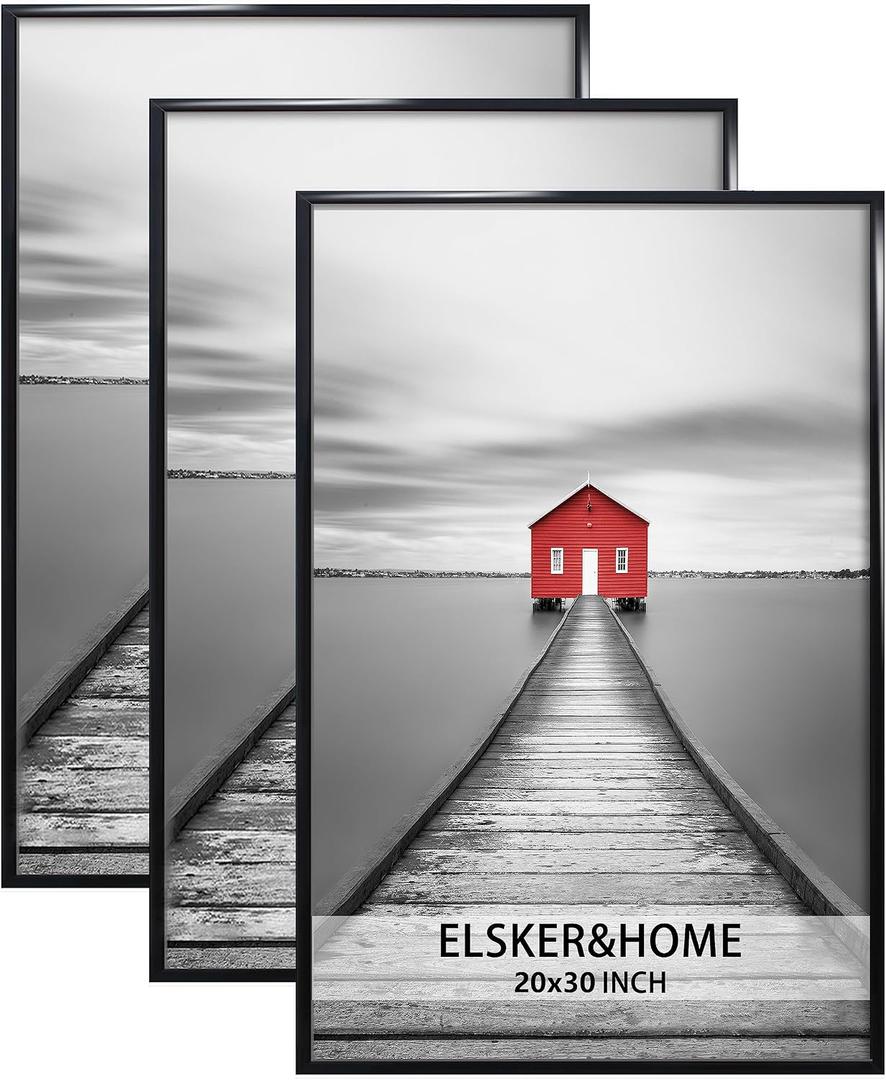 ELSKER&HOME 20x30 Frame 3 Pack, Black 20x30 Poster/Picture Frame for Horizontal or Vertical Wall Mounting, Sturdy and Scratch-proof