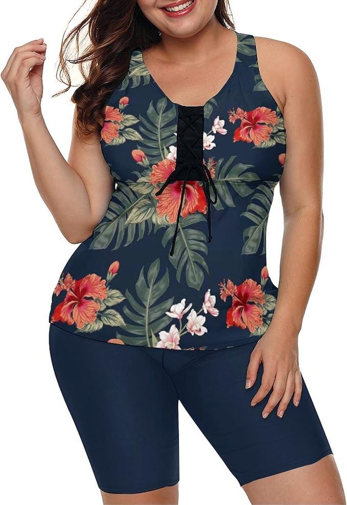 LALAGEN Womens 2025 Plus Size Tankini Swimsuits Rash Guard Capris Athletic Two Piece Swimwear Bathing Suits for Women XL