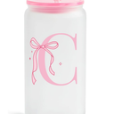 SANDJEST Monogrammed Glass Drinking Can Cup with Acrylic Lid and Straw, Personalized Frosted Iced Coffee Tumbler 16oz, Monogram Initial Gifts for Women Girls on Birthday (C)