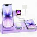 Dual Phone Wireless Charging Station for Apple Devices, Magnetic Charging Station for iPhone with Auto Switch 7-Color Light&Clock,Family Watch Charger for iPhone17 for iWatch11 for AirPods Pro3(Purple