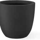 Kante 18 Inch Dia Round Concrete Planter, Indoor Outdoor Large Plant Pot with Drainage Hole and Rubber Plug for Home Patio Garden, Black