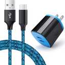 USB Type C Charger for Moto G Pure/G Play 2026 2024/G Power 2026 2025 2024/G Stylus 5G 2025 2023/G 2025/G Fast/G7/G8/Z4,AndHot 2 Port USB Adapter Wall Charger with 6FT USB C Fast Charging Cable Cord (Blue)