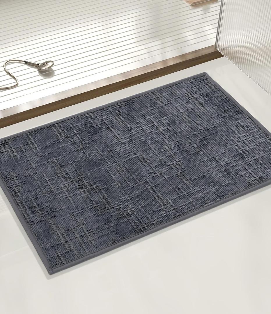 YIHOUSE Bath Mat Non Slip Small Absorbent Quick Dry Bath Mat for Bathroom Floor Thin Bathroom Rugs Fit Under Door Washable Low Pile for Sink, Grey 16"x24"