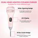 Dual Head Heated Eyelash Curler, Fast Heat Up in 8s, Heated Eyelash Curler for Women, Safe Anti-Scald Heated Lash Curler with 5 Temperature, Natural 24H Long-Lasting Curls, Portable for Travel