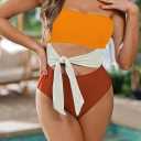 Viottiset Women's Bandeau One Piece Swimsuit Strapless Tie High Cut Out Bathing Suit (M)