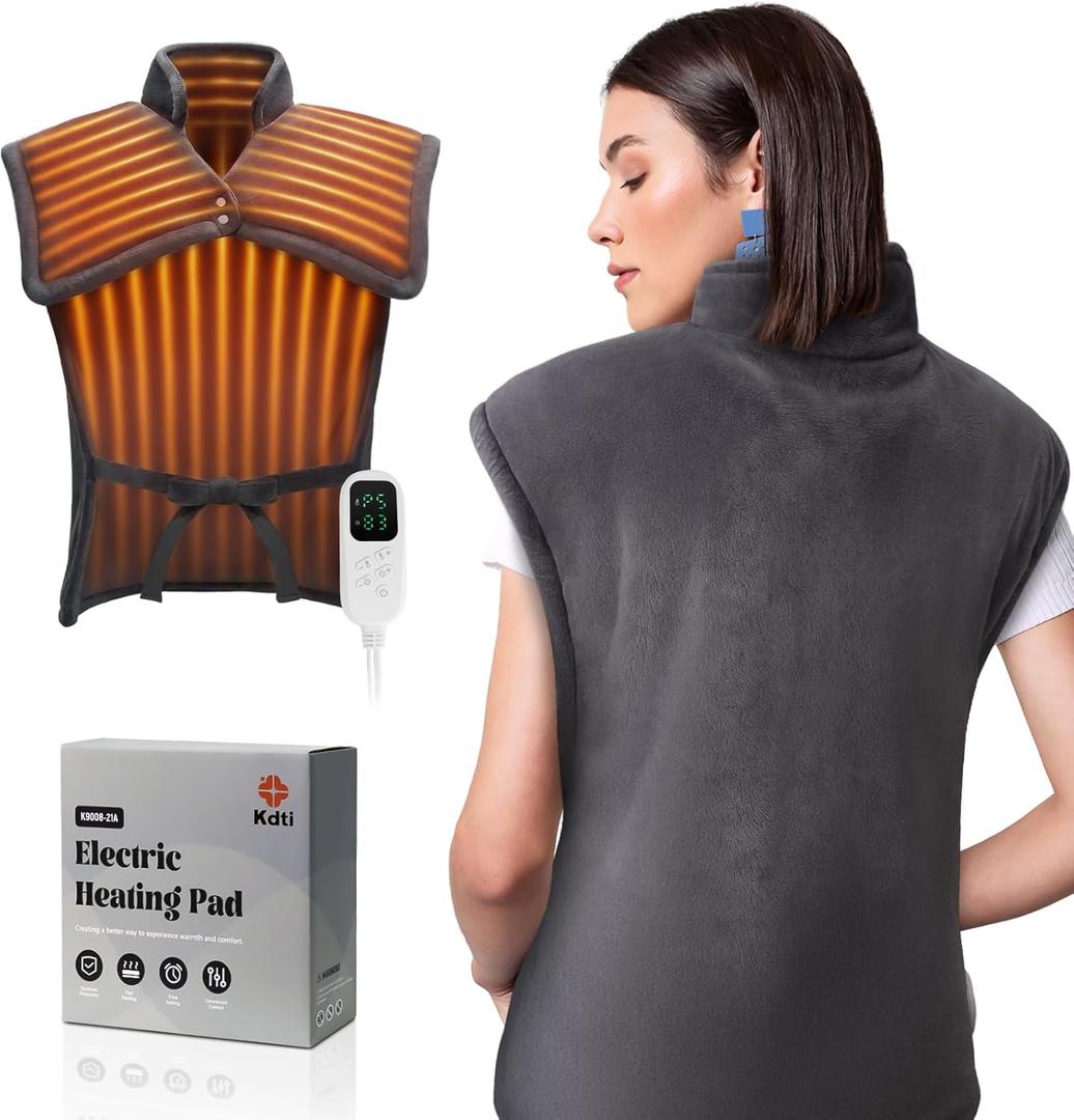Heating Pad for Back and Period Pain Relief, for Shoulders, Abdomen & Waist, 6 Heat Levels & 4 Timer Settings, Moist/Dry Heat Option, Machine Washable, Christmas Gift for Both Guys and Girls (35in*35in)