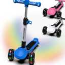 Elecorange T200 Electirc Scooter for Kids, Light Up Big LED Wheels, Flashing Deck, Adjustable Heights, 3 Wheeled Scooters, Balance Training Scooter for Kids 3-7, 4-6, 3+, Blue
