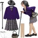 Old Lady Costume for Kids 100 Days of School Costume for Girls 100th Day of School Granny Old Lady Dress Up Accessory, Small