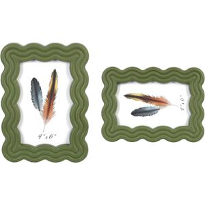 5x7 Picture Frame, Display Pictures 5x7 with Mat, Wavy Edge Wood Photo Frame for Tabletop and Wall Hanging, with Clear Plexiglass for Vertical or Horizontal Display, Green, 1 Pack