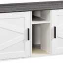 HOOBRO Double Litter Box Enclosure, Modern Cat Litter Box Furniture with Storage and Mat Design, Farmhouse Hidden Litter Box Enclosure with 2 Hooks, White and Charcoal Gray BW23MW01
