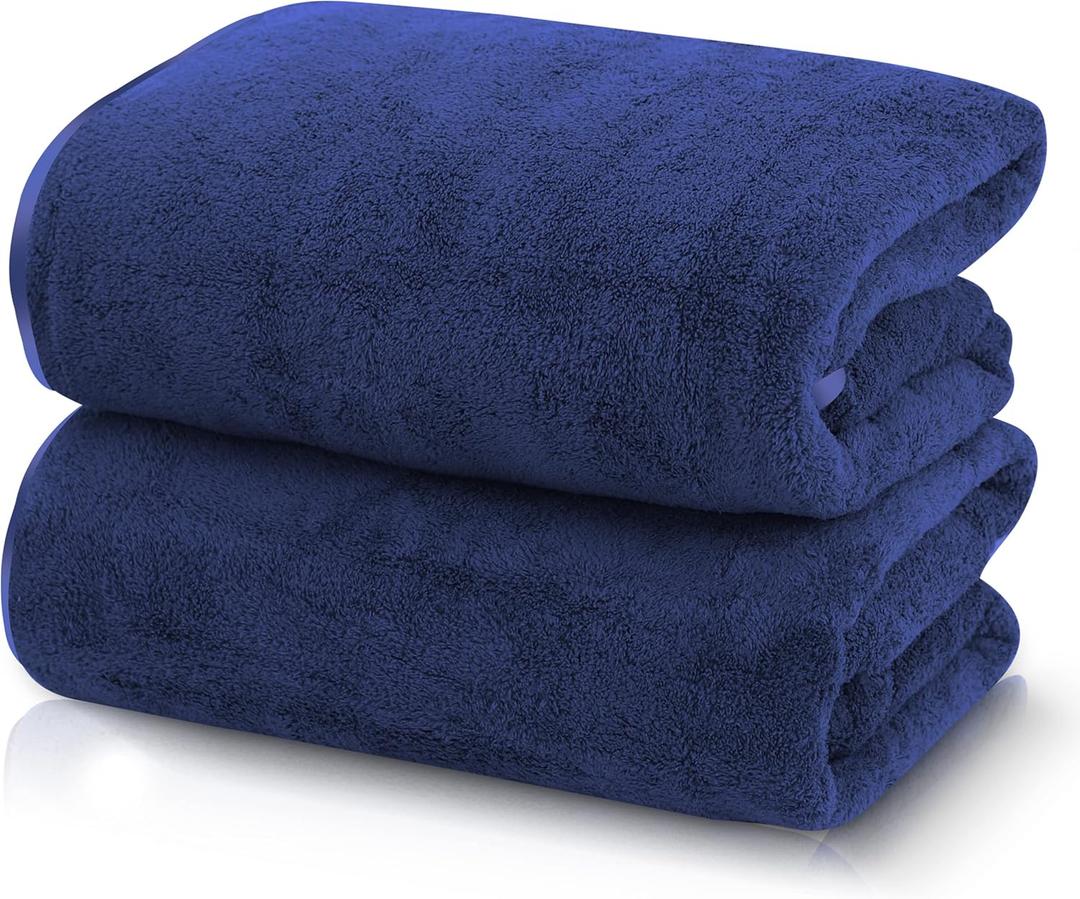 TENSTARS Silk Hemming Bath Towels for Bathroom Clearance - 27 x 55 inches - Light Thin Quick Drying - Soft Microfiber Absorbent Towel for Bath Fitness, Sports, Yoga, Travel, Gym - 2 Pack, Navy Blue