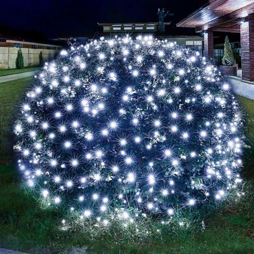 Dirnun Led Christmas Net Lights White Outdoor Christmas Lights 160LED 5ftx7ft, Waterproof Outdoor Indoor Fairy Mesh Net Light for Xmas Party, Yard, Patio, Trees, Shrubs, Bushes Decorations