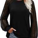 Uhiger Women's Long Sleeve Tops Fashion Cute Lace Blouses Business Casual Crew Neck Shirts 2026 Trendy Work Outfits (Large, Black)