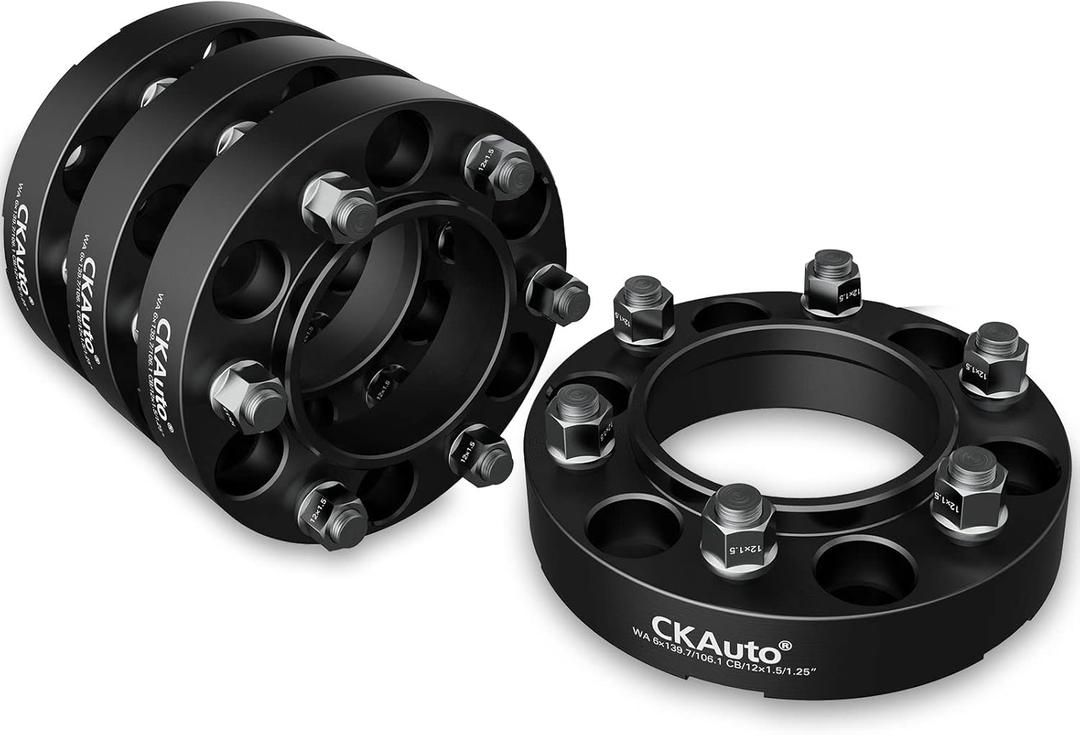 CKAuto 4 Pack 6x5.5 Hub Centric Wheel Spacers, 1.25" 6x139.7mm Wheel Spacers, 106.1mm Center Bore with M12x1.5 Studs