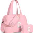 Birthday Gifts for Kid, Duffel Bag Women, Teen Girl Gifts Trendy StuffInitial Overnight Bag with Wet PocketLightweight Travel Bags Personalized Gym Tote with Makeup Pouch-Women Birthday (Pink)