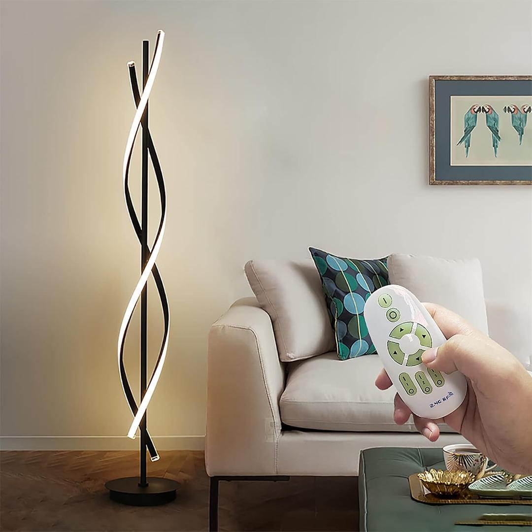 61inch Height; 60W DNA Spiral LED Floor Lights;Art Interior Decoration Home Nordic Floor Lamp Standing Lamp for Living Room Lighting ; 3Color Remote Control Dimming(Black)