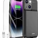 GIN FOXI Battery Case for iPhone 13/13 Pro/14/14 Pro, Charging Case Real 7000mAh Rechargeable Charger Cover Anti-Fall Protection Ultra-Slim Extended Battery Pack Juice Box,Black, 6.1"